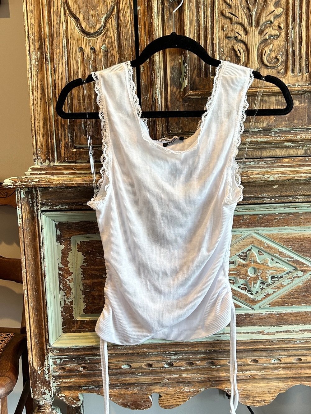 Rani Arabella White Lace-Trim Ribbed Tank